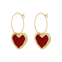 Load image into Gallery viewer, Burgundy Dangle Heart Earrings - Wazzi&#39;s Wear