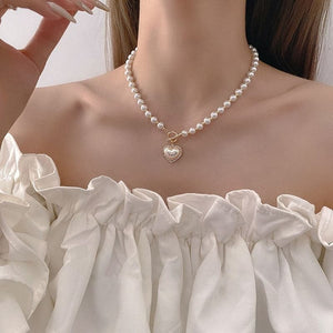 Pearl Necklace with Heart Pedant - Wazzi's Wear