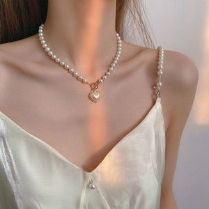 Pearl Necklace with Heart Pedant - Wazzi's Wear