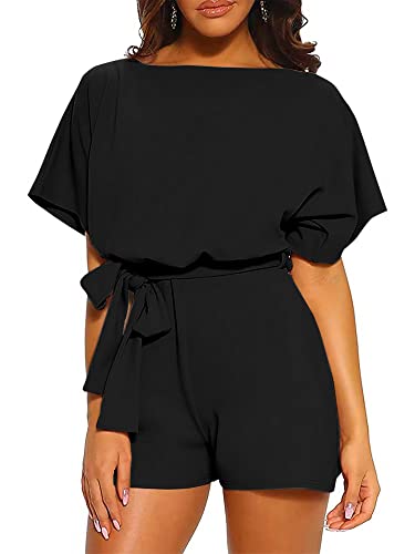 Women’s Belted Short Sleeve Romper in 6 Colors Sizes S-XXL - Wazzi's Wear