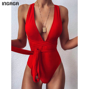 Women’s Plunging One Piece High Cut Bathing Suit in 11 Colors/Patterns