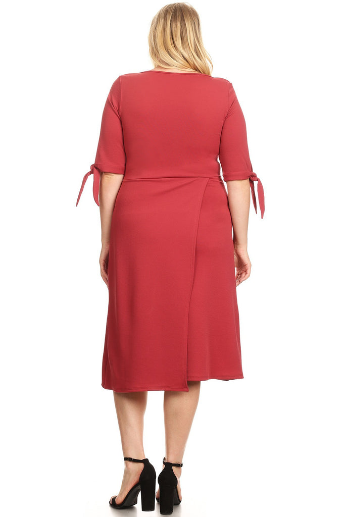 Plus Size Midi Dress with Tied Short Sleeves and Layered Skirt - Wazzi's Wear