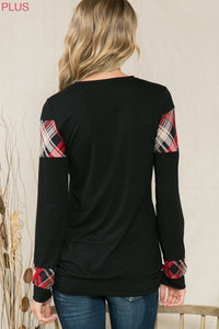 Buffalo Plaid Round Neck Top with Long Sleeves - Wazzi's Wear
