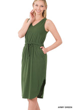 Load image into Gallery viewer, Black Sleeveless V-Neck Dress with Drawstring Waist and Pockets - Wazzi&#39;s Wear