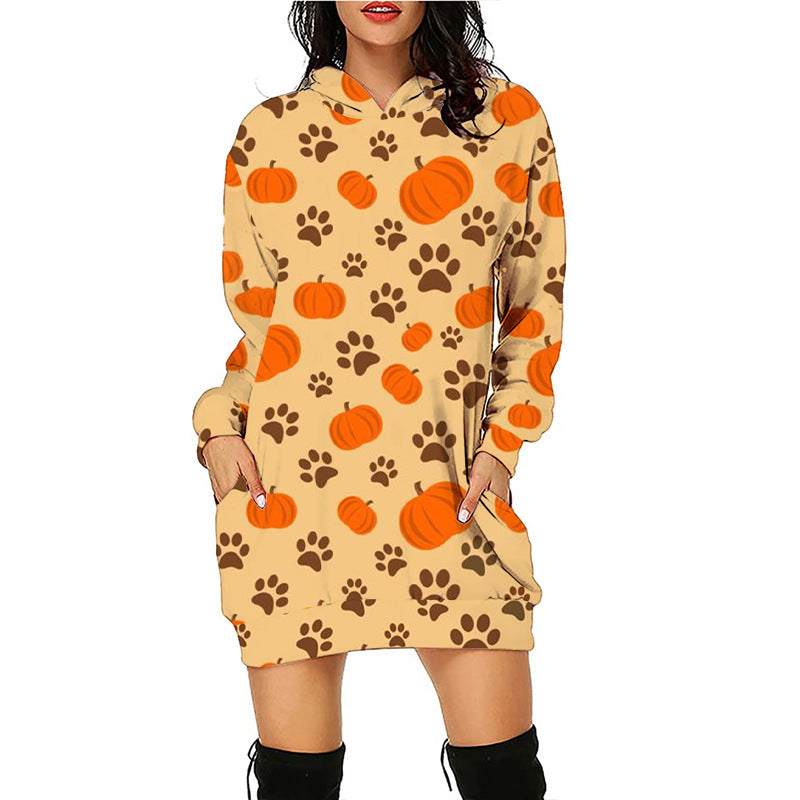 Women’s Halloween Mid-Length Hooded Sweatshirt in 8 Patterns Sizes 4-16 - Wazzi's Wear