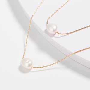 Double Layer Gold Plated Chain with 2 Freshwater Pearls - Wazzi's Wear