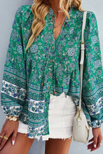 Load image into Gallery viewer, Floral V-Neck Long Sleeve Boho Tunic with Button Closure XL/1X