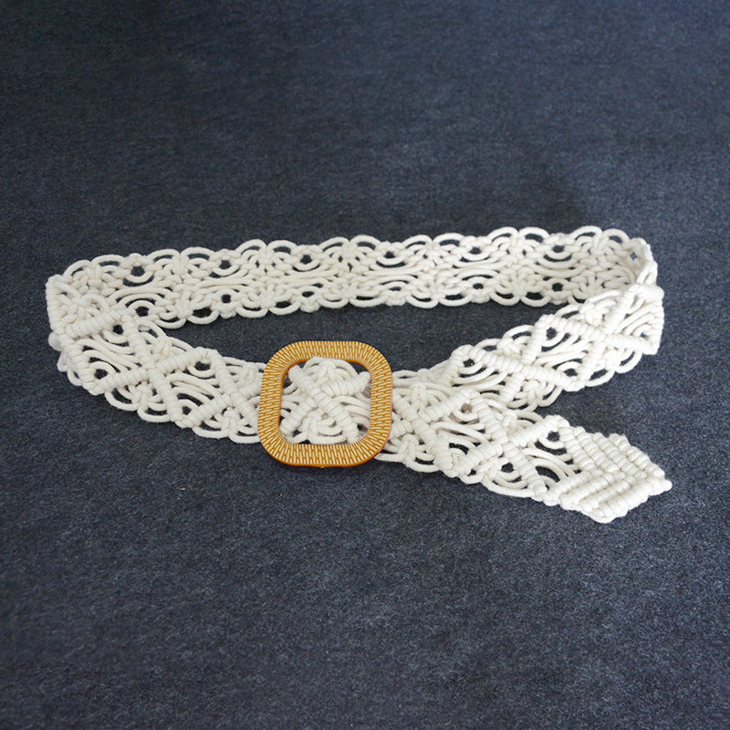 Women’s Woven Belt with Resin Square Buckle - Wazzi's Wear