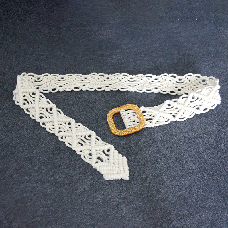 Women’s Woven Belt with Resin Square Buckle - Wazzi's Wear