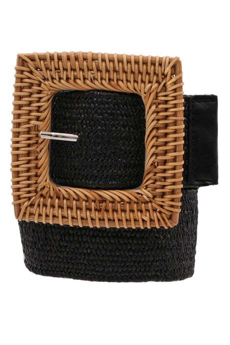 Black Belt with Woven Straw Buckle