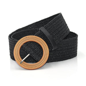 Women’s Boho Woven Belt with Wooden Buckle in 5 Colors/Styles