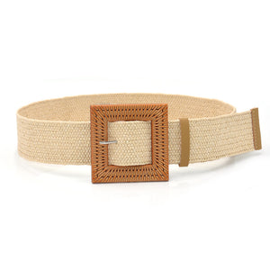 Women’s Boho Woven Belt with Wooden Buckle in 5 Colors/Styles