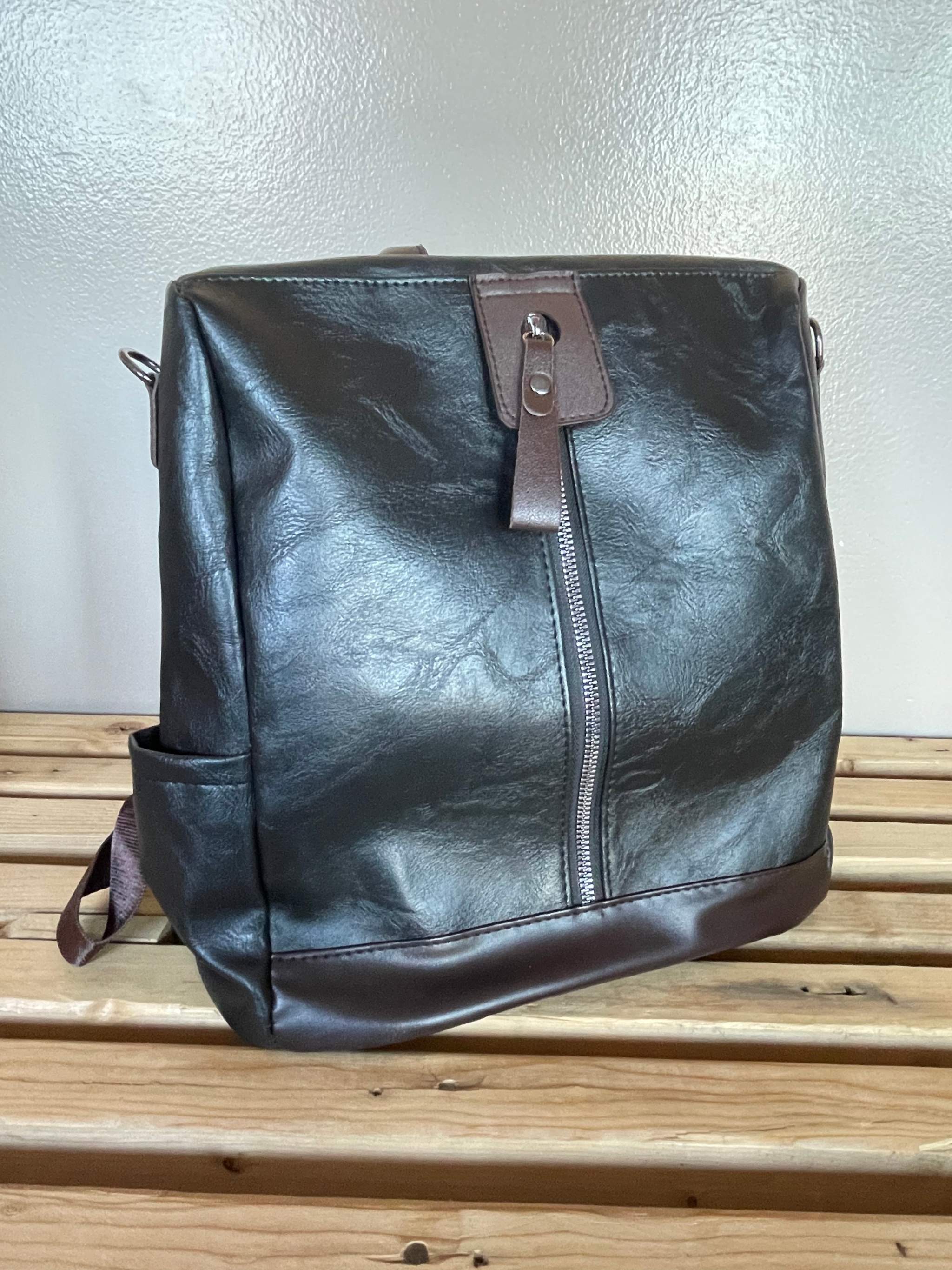 Faux Leather Backpack with Zip Front - Wazzi's Wear