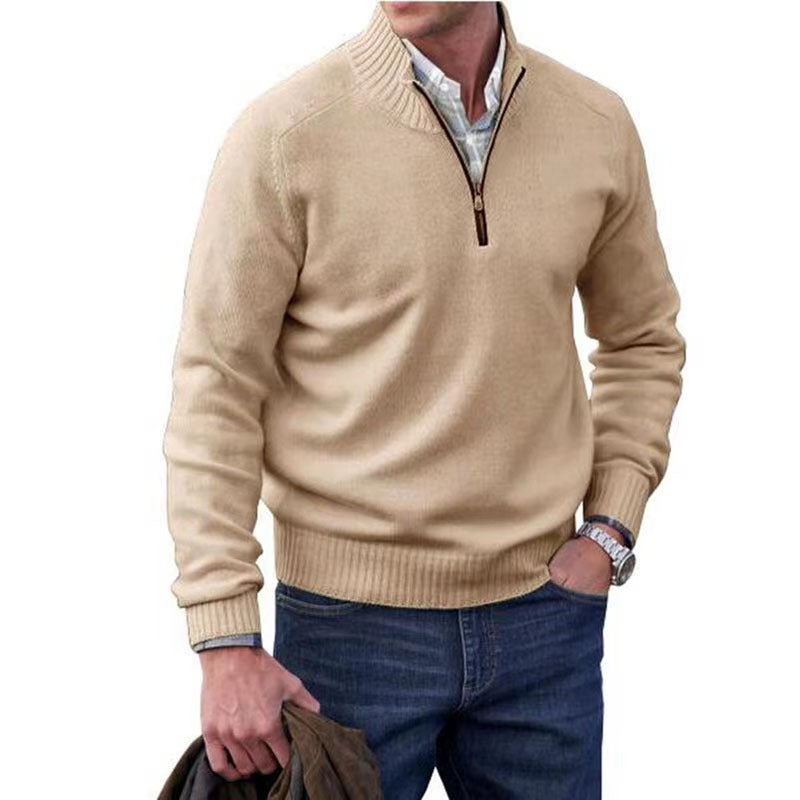 Men's Long Sleeve Knit Sweater with Zipper in 7 Colors M-5XL - Wazzi's Wear