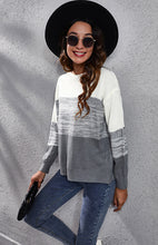 Load image into Gallery viewer, Women’s Grey Colorblock Knit Sweater with Long Sleeves S-L