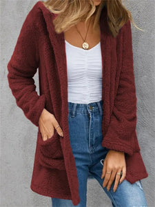 Women’s Solid Fleece Open Cardigan with Pockets in 3 Colors S-XL