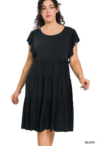 Plus Size Tiered Dress with Ruffled Sleeves