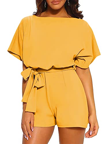 Women’s Belted Short Sleeve Romper in 6 Colors Sizes S-XXL - Wazzi's Wear