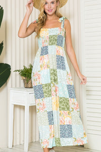 Floral Patchwork Maxi Dress with Empire Waist - Wazzi's Wear