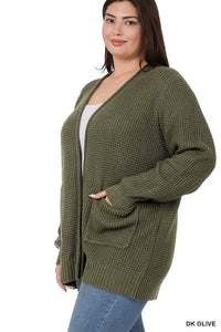 Plus Size Knit Cardigan with Front Pockets 1X-3X - Wazzi's Wear