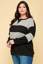 Load image into Gallery viewer, Plus Size Navy and Taupe Striped Sweater with Cuff Sleeves - Wazzi&#39;s Wear