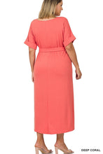 Load image into Gallery viewer, Plus Size Tulip Dress with Round Neck, Waist Tie and Short Sleeves 1X-3X