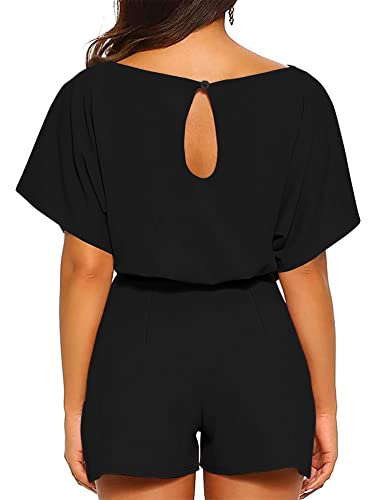 Women’s Belted Short Sleeve Romper in 6 Colors Sizes S-XXL - Wazzi's Wear