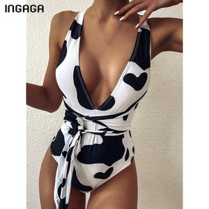 Women’s Plunging One Piece High Cut Bathing Suit in 11 Colors/Patterns