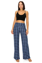 Load image into Gallery viewer, Blue Plaid Lounge Pants with High Drawstring Waist - Wazzi&#39;s Wear