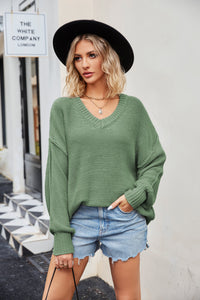Women's V-Neck Long Sleeve Sweater in 7 Colors S-XL - Wazzi's Wear