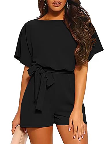 Women’s Belted Short Sleeve Romper in 6 Colors Sizes S-XXL - Wazzi's Wear