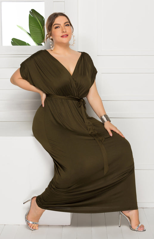 Women's Deep V Solid Maxi Dress in 7 Colors Sizes M-4X - Wazzi's Wear