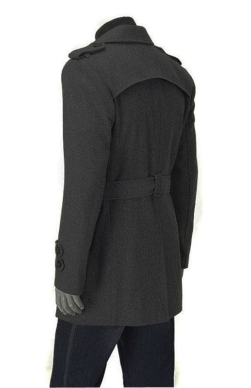 Men's Double Breasted Woolen Coat with Waist Tie and Pockets M-4XL - Wazzi's Wear