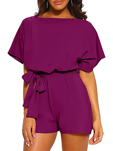 Women’s Belted Short Sleeve Romper in 6 Colors Sizes S-XXL - Wazzi's Wear