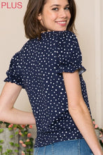 Load image into Gallery viewer, Navy Polka Dot V-Neck Top with Ruffled Short Sleeves - Wazzi&#39;s Wear