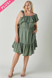 Plus Size Polka Dot Ruffled Dress with Lace Trim and Side Pockets - Wazzi's Wear