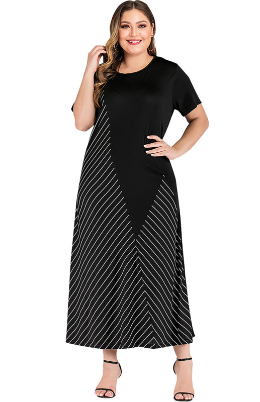 Women's Plus Size Striped Colorblock Short Sleeve Dress XL-4XL - Wazzi's Wear