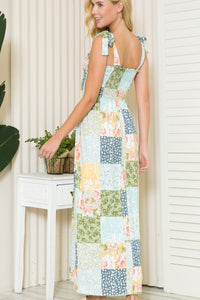 Floral Patchwork Maxi Dress with Empire Waist - Wazzi's Wear