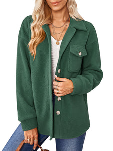 Women's Green Buttoned Long Sleeve Jacket in 3 Colors S-XL
