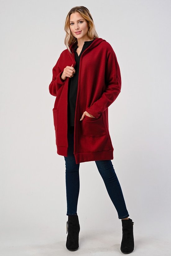 Long Fleece Coat with Hood and Side Pockets
