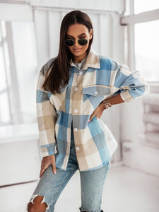 Women's Plaid Long Sleeve Shirt Jacket in 4 Colors S-XL