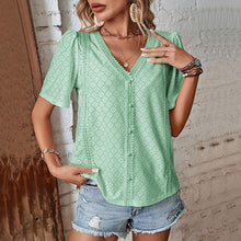Load image into Gallery viewer, Women’s Short Sleeve V-Neck Top with Buttons in 9 Colors Sizes 4-10