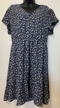 Load image into Gallery viewer, Plus Size Navy Floral Ruffled A-Line Dress with Flutter Sleeves and High Waist