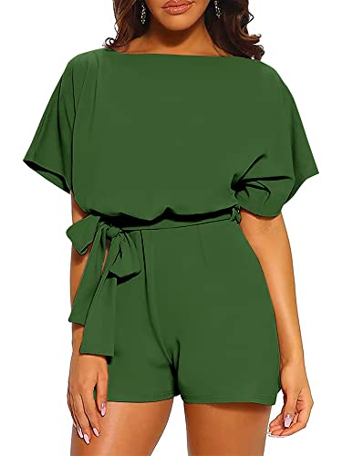 Women’s Belted Short Sleeve Romper in 6 Colors Sizes S-XXL - Wazzi's Wear