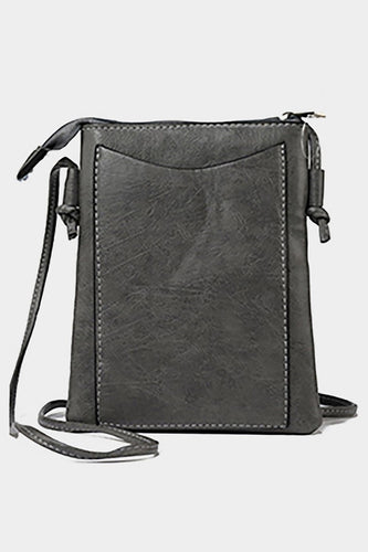 Grey Faux Leather Crossbody Bag