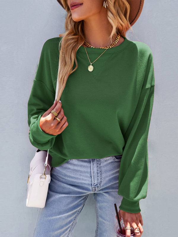 Women’s Solid Loose Fit Crewneck Sweatshirt in 4 Colors S-XL - Wazzi's Wear