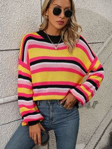 Women's Long Sleeve Striped Sweater in 5 Colors S-XL - Wazzi's Wear