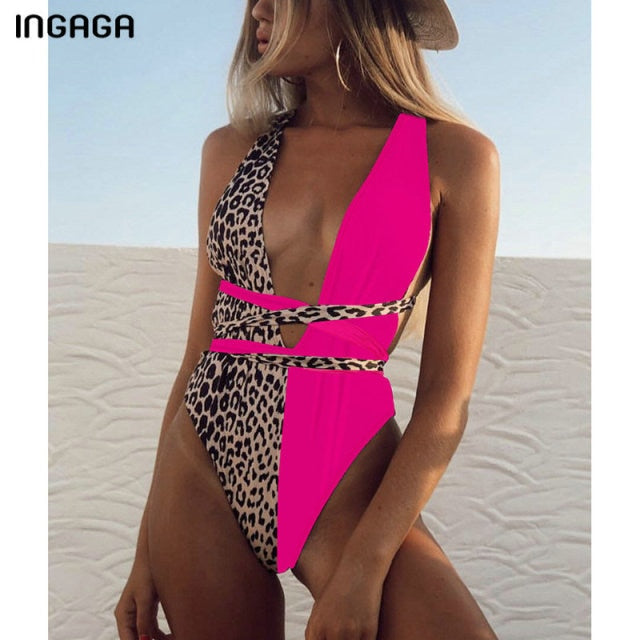 Women’s Plunging One Piece High Cut Bathing Suit in 11 Colors/Patterns - Wazzi's Wear