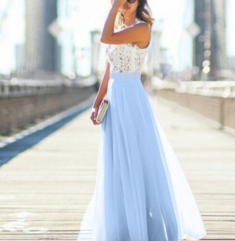 Women’s Sleeveless Formal Dress with Lace Bodice and Chiffon Skirt