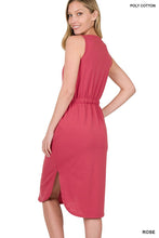 Load image into Gallery viewer, Coral Sleeveless V-Neck Dress with Drawstring Waist and Pockets - Wazzi&#39;s Wear